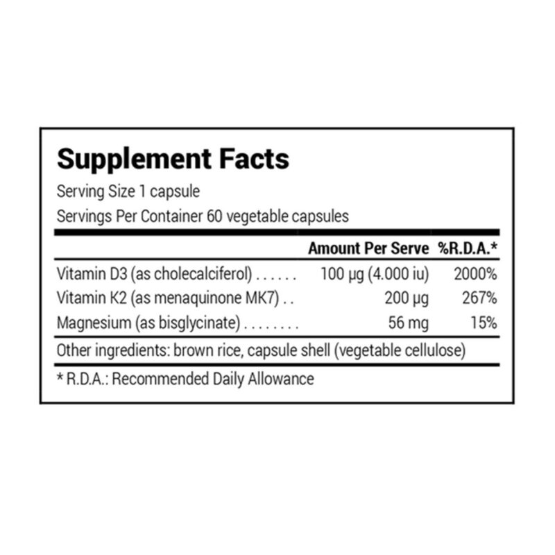 Complete D3, K2 & Magnesium Συμπλήρωμα Διατροφής με D3,K2 και Μαγνήσιο Natural Doctor 60 caps INGREDIENTS