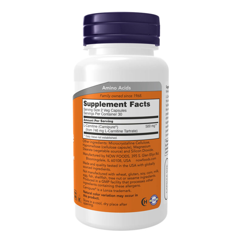 Vegan L Carnitine 250 mg Now Foods 60 κάψουλες συστατικά