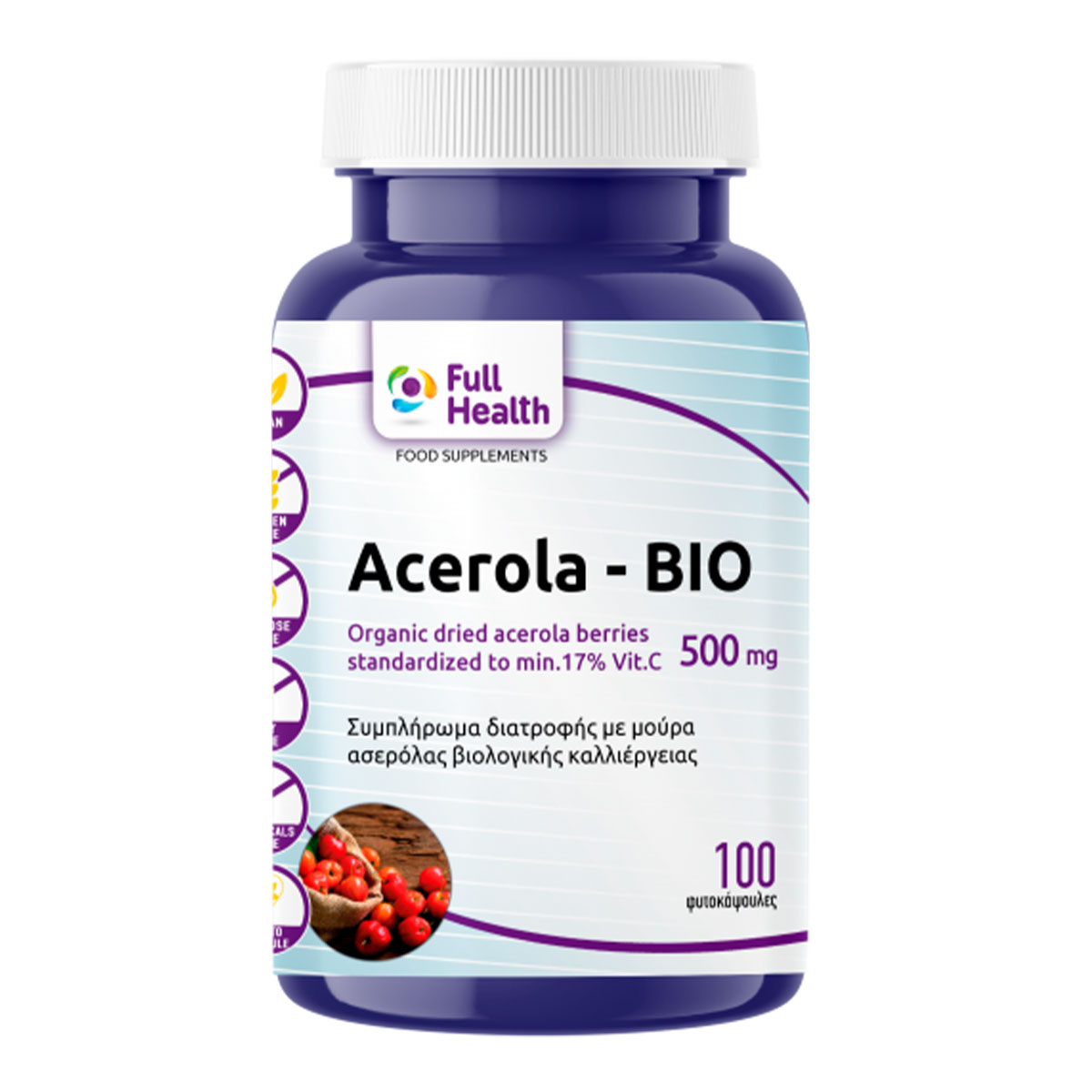 Bio Acerola 500 mg Full Health 100 φυτικές κάψουλες